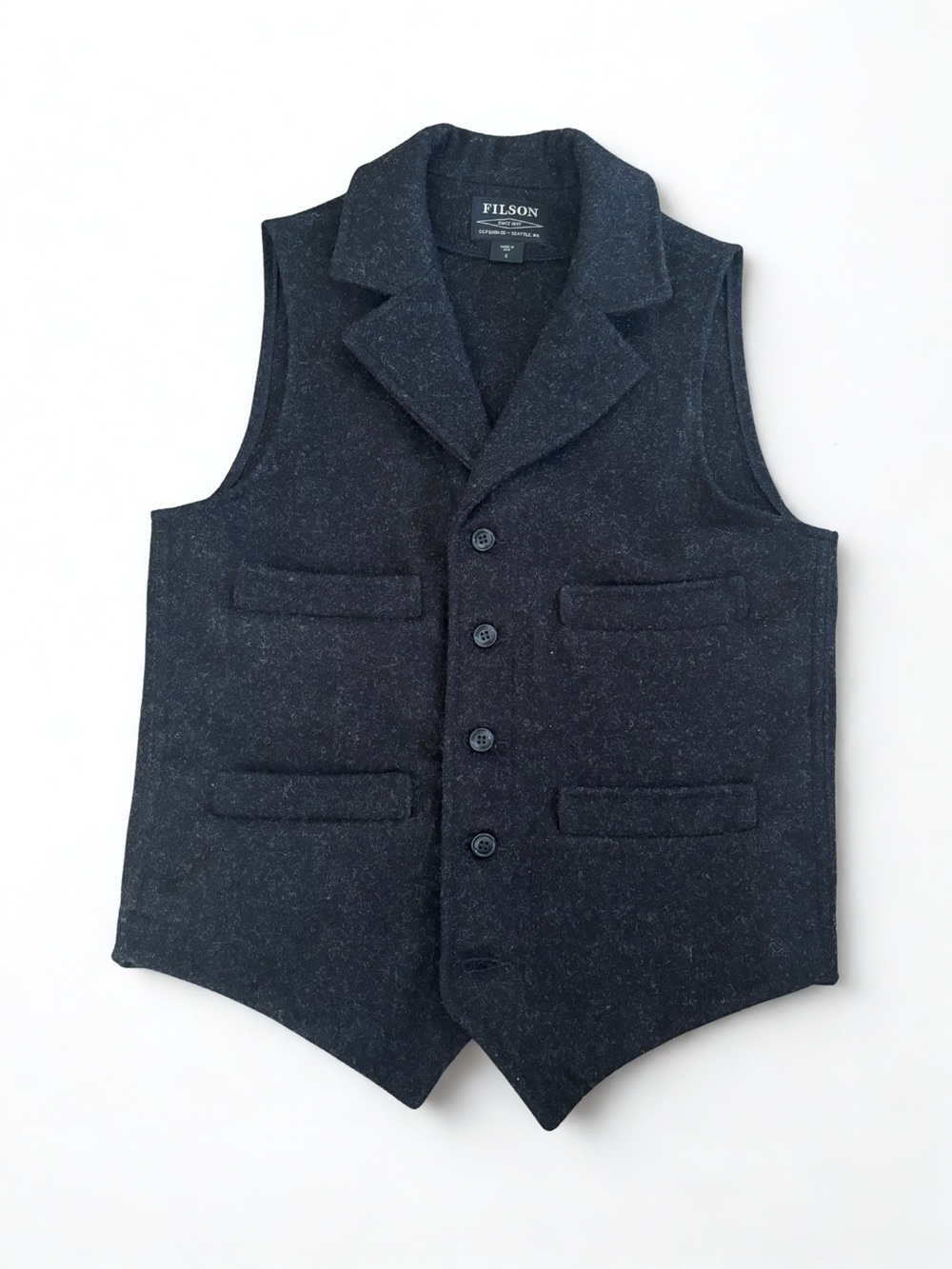 Filson Mackinaw Wool Western Vest | Small | Charcoal | Made in USA | MSRP $349